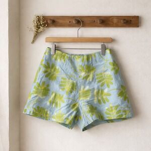 Steven Stolman Seacloth Shorts Womens 6 Blue Green Leaf Print Excellent Coastal
